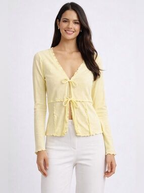 11. Elodie • NWT $65 USD Yellow Tie-Front Ribbed Long Sleeve Top